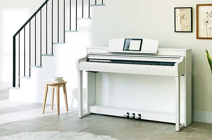 Calvinova piano in home setting against wall