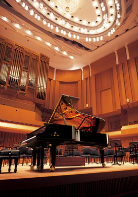 Piano in a concert hall