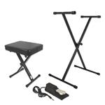 On-Stage Keyboard Accessory Bundle - Portable X-Stand and Bench with Sustain Pedal