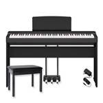 Yamaha P-Series P-225 Home Keyboard Bundle - 88-Key Weighted Action Digital Piano with Furniture Stand, Bench, and 3-Pedal Attachment