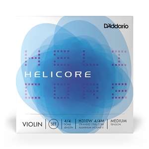 D'Addario Helicore Violin String Set with Wound E - Stranded Steel Core - 4/4 Scale Medium Tension