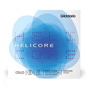 D'Addario Helicore Cello Single D String - Stranded Steel Core / Titanium Winding - 3/4 Scale Medium Tension