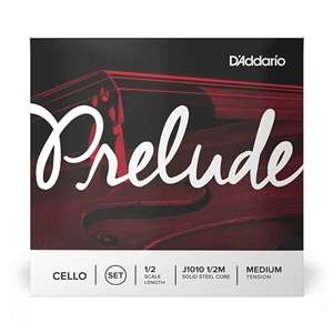 D'Addario Prelude Cello String Set - Solid Steel Core - 1/2 Scale Medium Tension