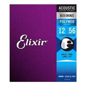 Elixir Polyweb 80/20 Bronze Acoustic Guitar Strings - 11075 Light-Medium (12-56)