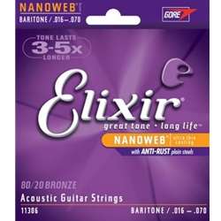 Elixir 11306 Nanoweb 80/20 Bronze 6-String Baritone Acoustic Guitar Strings