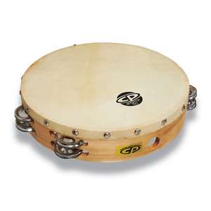 LP CP380 10" Wood Tambourine with Calfskin Head - Double Row Steel Jingles