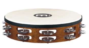 Meinl TAH2AB Wood Headed Tambourine - Dark Brown, Double Row Jingles