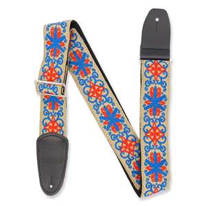 Henry Heller Woven Jacquard Guitar Strap - Multicolor Red/Blue/Taupe 2" with Nylon Backing