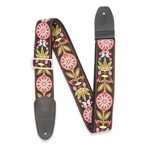 Henry Heller Woven Jacquard Guitar Strap - Multicolor Pink/Green/Black 2" with Nylon Backing