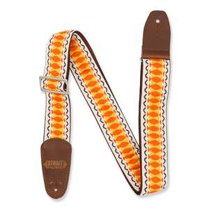 Henry Heller Vintage Jacquard Guitar Strap - Multicolor Orange/Brown/Cream 2" with Nylon Backing