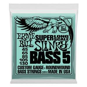 Ernie Ball 2850 Slinky Super-Long Scale 5-string Roundwound Electric Bass Guitar Strings - Medium (45-105)