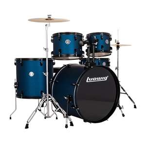 Ludwig Accent Drive 5pc Complete Drum Set with Cymbals - Blue Stardust with Nickel Hardware