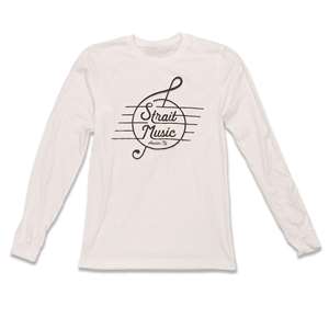 Strait Music Retro Logo Long Sleeve Shirt - White with Black Logo