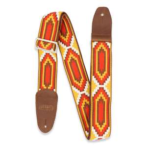 Henry Heller Vintage Jacquard Guitar Strap - Multicolor Red/Yellow/Brown 2" with Nylon Backing