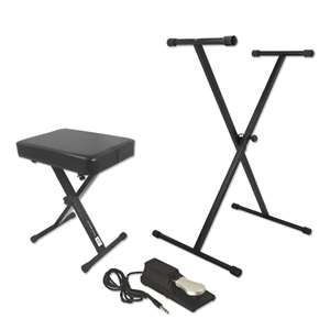 On-Stage Keyboard Accessory Bundle - Portable X-Stand and Bench with Sustain Pedal