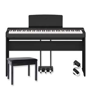 Yamaha P-Series P-225 Home Keyboard Bundle - 88-Key Weighted Action Digital Piano with Furniture Stand, Bench, and 3-Pedal Attachment