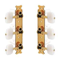 Allparts TK-7948-002 Gotoh Classical Tuning Keys - Gold with White Buttons (Set)