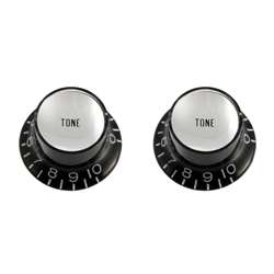 Allparts PK-0182-023 Tone Reflector Knobs - Black with Silver (Pair)