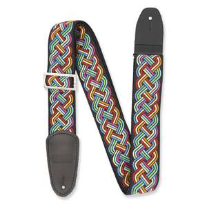 Henry Heller Woven Jacquard Guitar Strap - Multicolor Braided Rainbow 2" with Nylon Backing